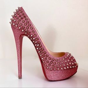 Christian Louboutin Lady Peep 150 Spike Pink Glitter 38.5 Rare Louboutins
